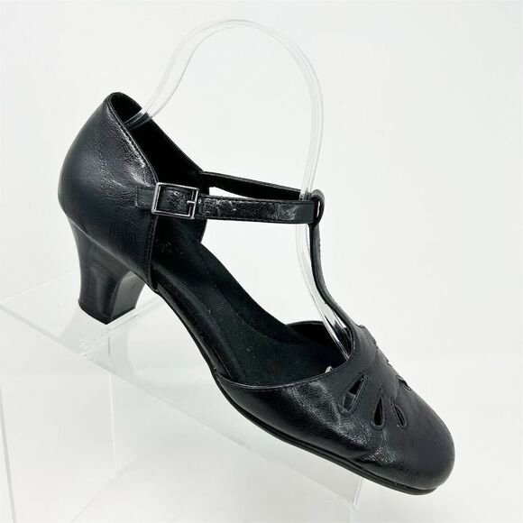 Aerosoles Heelrest Women's Black T-Strap Faux Leather Mary Jane Heels Size 8.5M - Picture 1 of 13